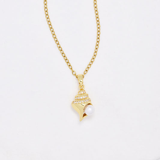 CZYN6466 - Premium  40cm + 5cm CZ conch shell necklace