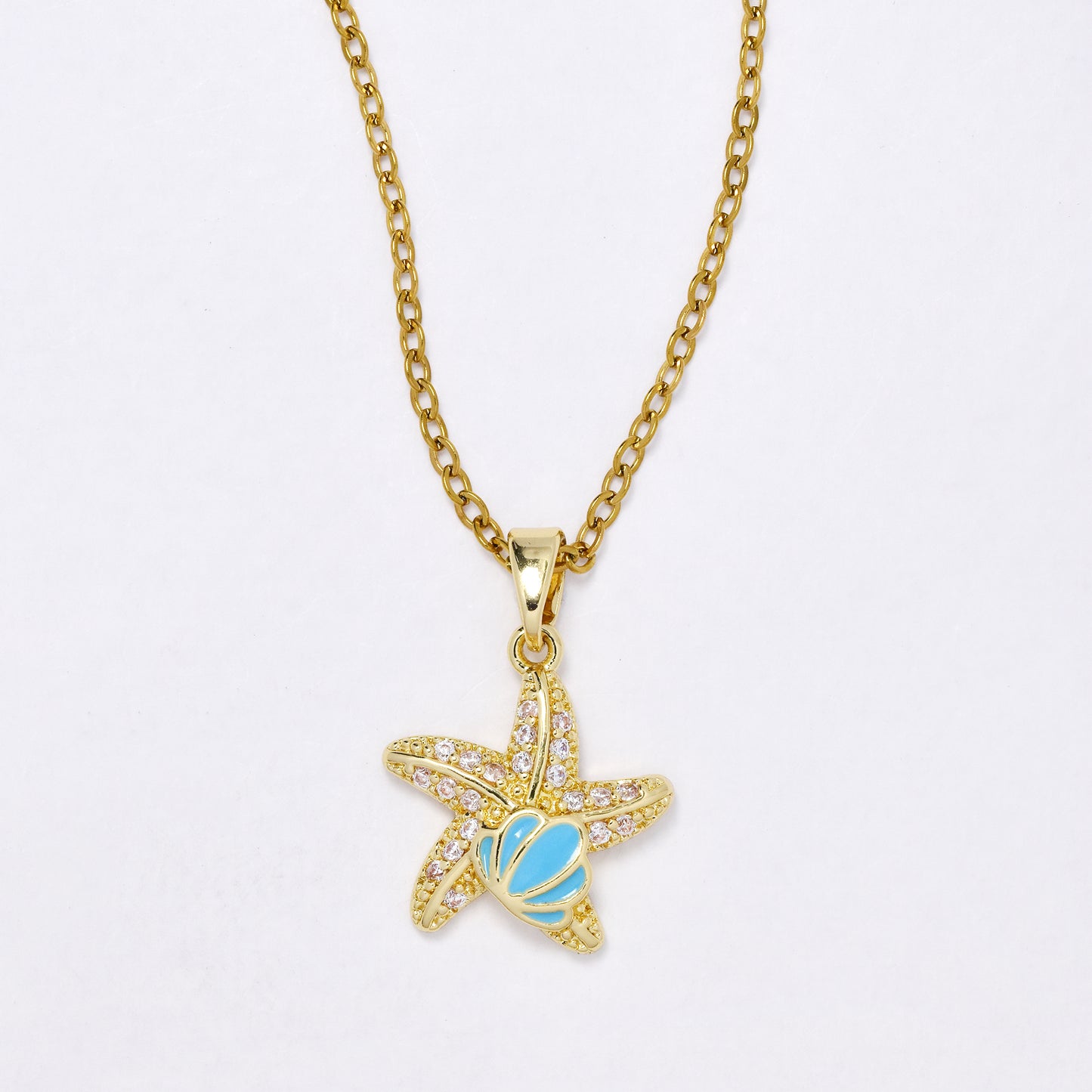CZYN6467A - Premium brass 40cm + 5cm CZ starfish necklace