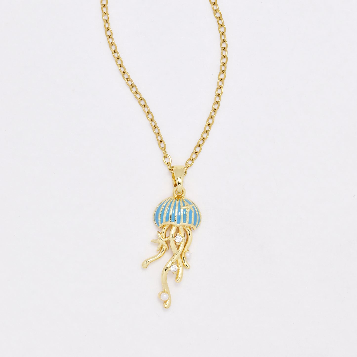 CZYN6470 - Premium  40cm + 5cm CZ & pearl jellyfish necklace