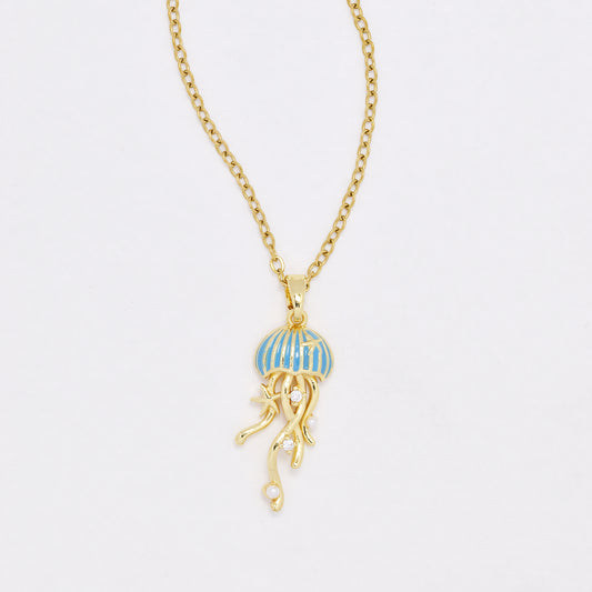 CZYN6470 - Premium  40cm + 5cm CZ & pearl jellyfish necklace