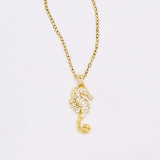 CZYN6471 - Premium  40cm + 5cm CZ seahorse necklace