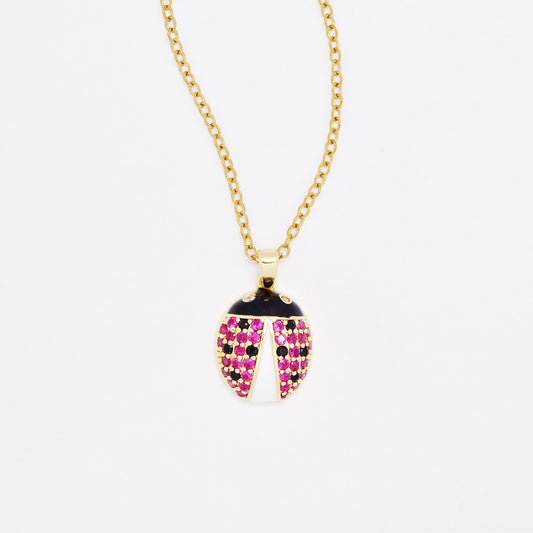 CZYN6472 - Premium  40cm + 5cm CZ ladybug necklace