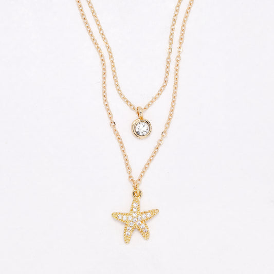 CZYN6597 - Premium brass layered CZ starfish necklace