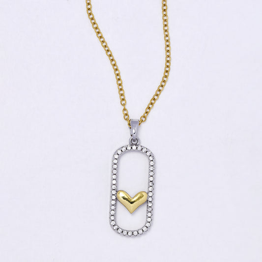 CZYN7296 - Premium brass 45cm + 5cm CZ & heart necklace
