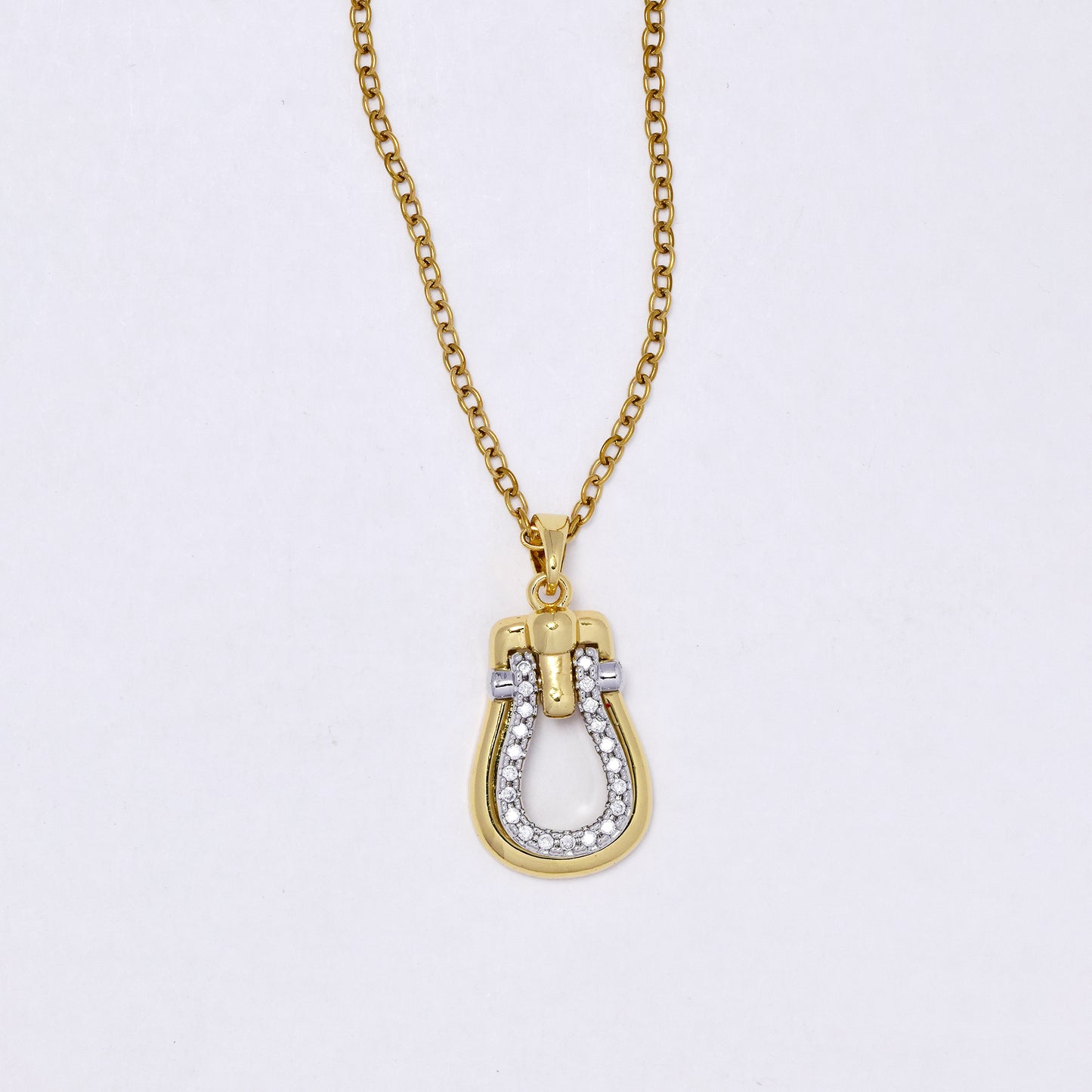 CZYN7297 - Premium brass 44.5cm + 5cm CZ door knocker necklace