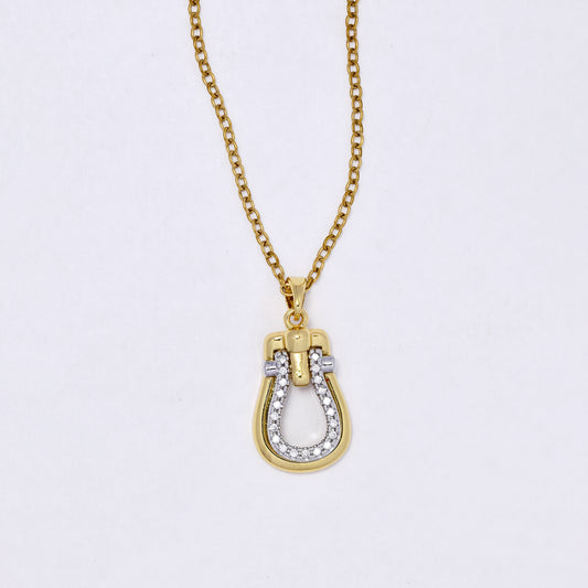 CZYN7297 - Premium brass 44.5cm + 5cm CZ door knocker necklace