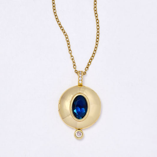 CZYN7298 - Premium brass 46cm + 5cm round CZ locket necklace
