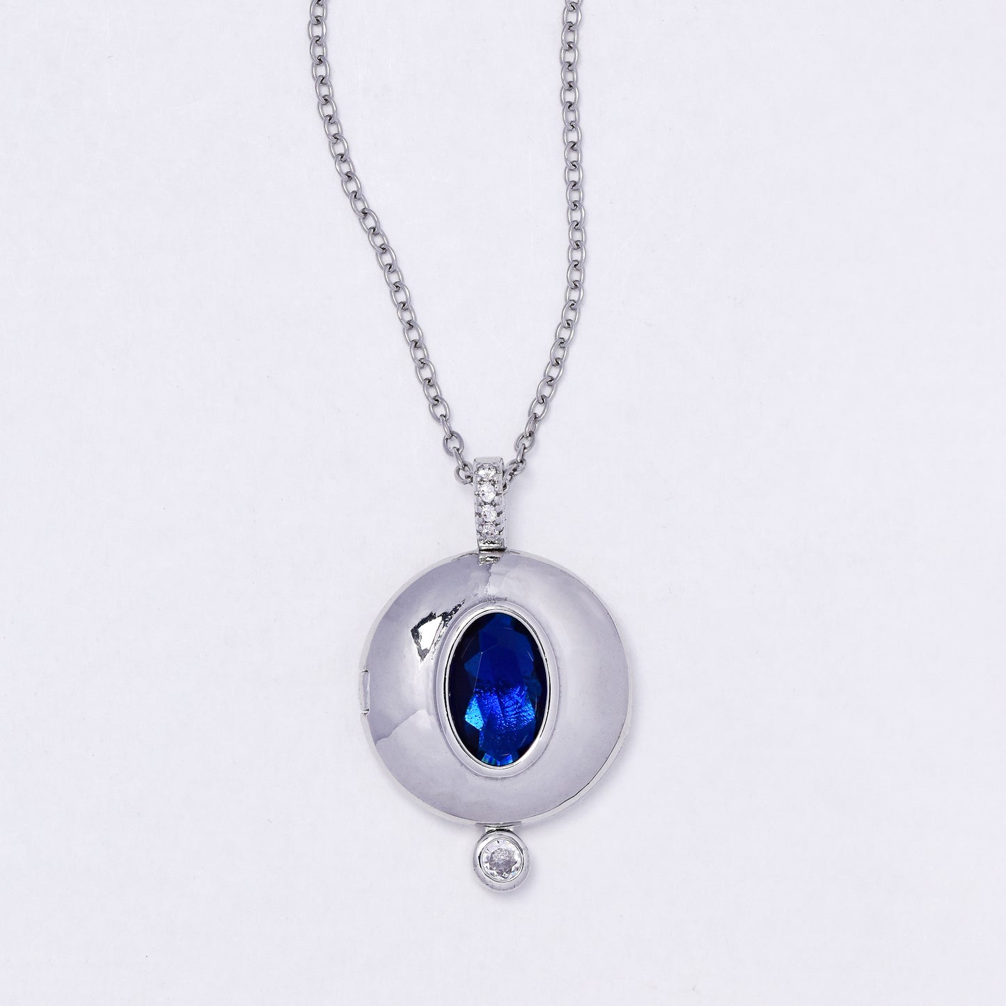 CZYN7298 - Premium brass 46cm + 5cm round CZ locket necklace