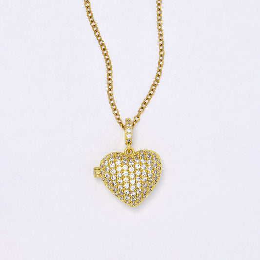 CZYN7300 - Premium brass 45cm + 5cm CZ heart locket necklace