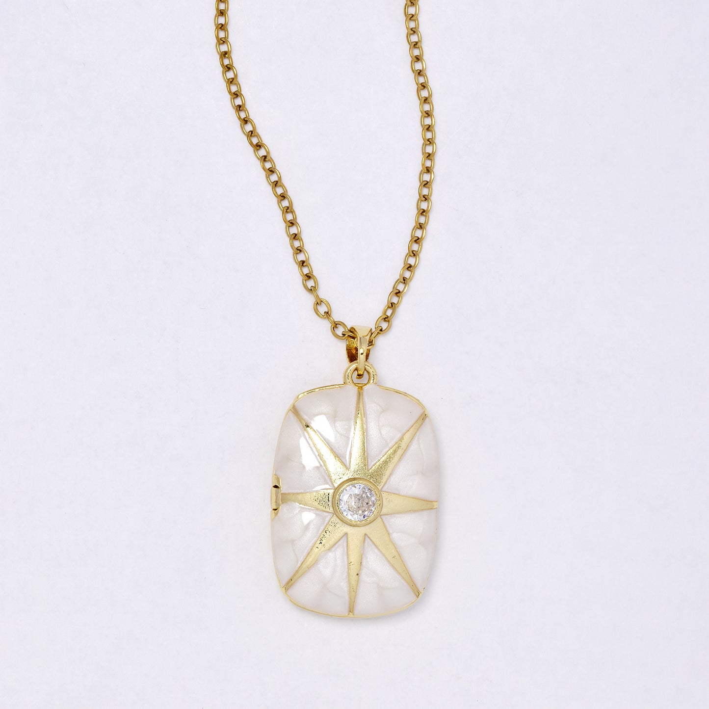 CZYN7302 - Premium brass 45cm + 5cm CZ & enamel 8 pointed star locket necklace