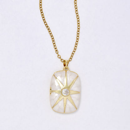 CZYN7302 - Premium brass 45cm + 5cm CZ & enamel 8 pointed star locket necklace