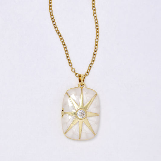 CZYN7302 - Premium brass 45cm + 5cm CZ & enamel 8 pointed star locket necklace