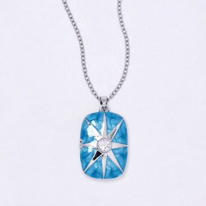 CZYN7302 - Premium brass 45cm + 5cm CZ & enamel 8 pointed star locket necklace