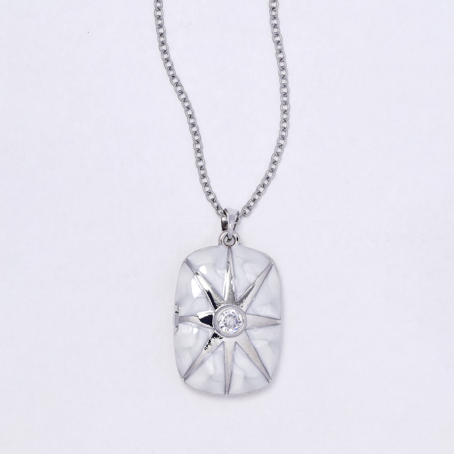 CZYN7302 - Premium brass 45cm + 5cm CZ & enamel 8 pointed star locket necklace