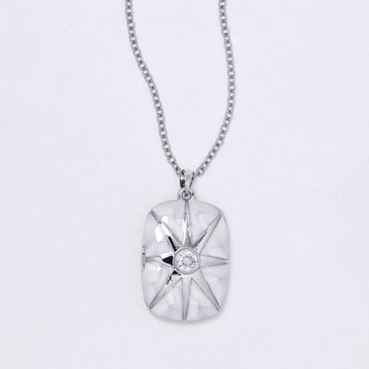 CZYN7302 - Premium brass 45cm + 5cm CZ & enamel 8 pointed star locket necklace