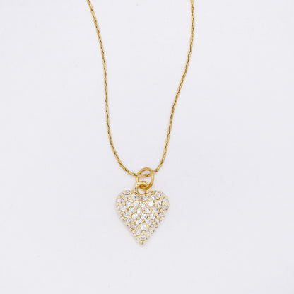 CZYN7341 - Premium brass 40cm + 6cm CZ heart necklace