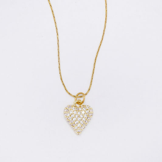 CZYN7341 - Premium brass 40cm + 6cm CZ heart necklace