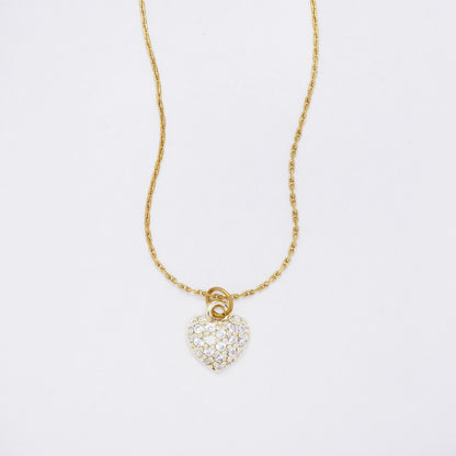 CZYN7342 - Premium brass  41cm + 5cm clusted CZ heart necklace