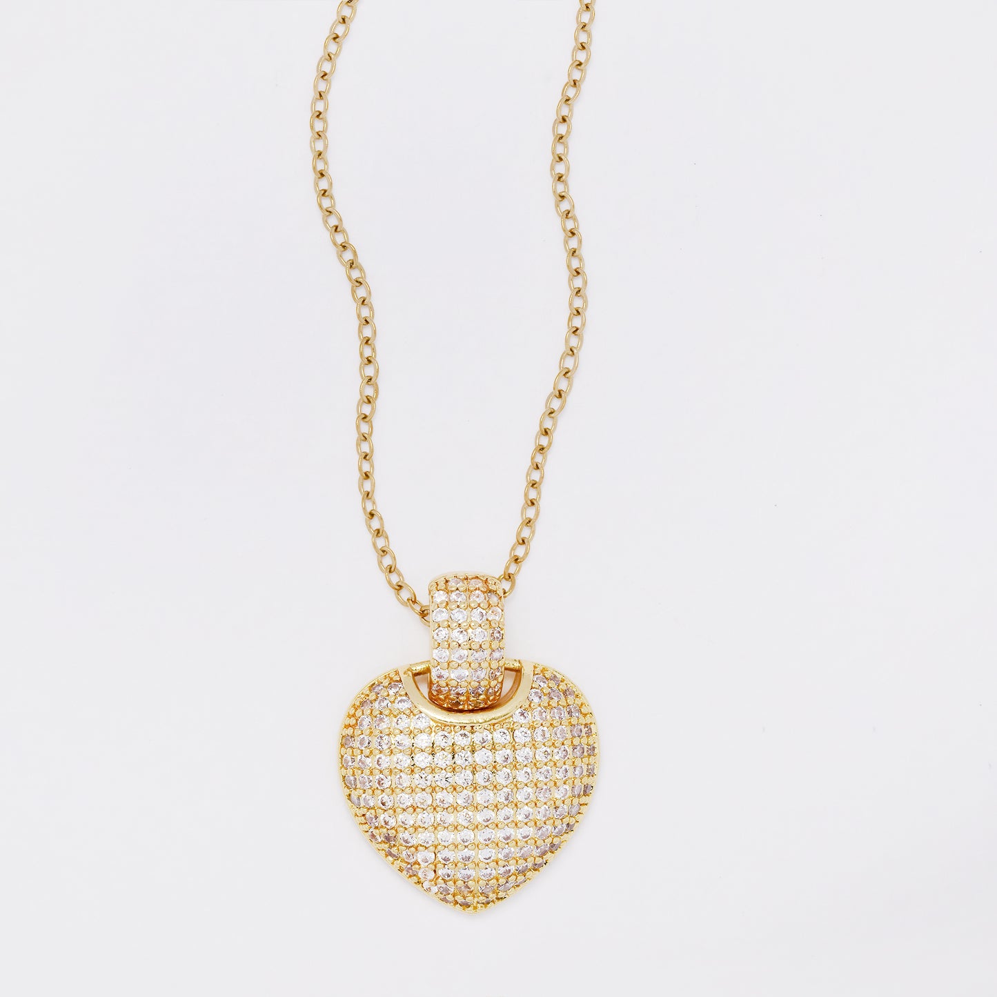 CZYN7391 - Premium brass 40cm + 5cm cluster CZ heart necklace
