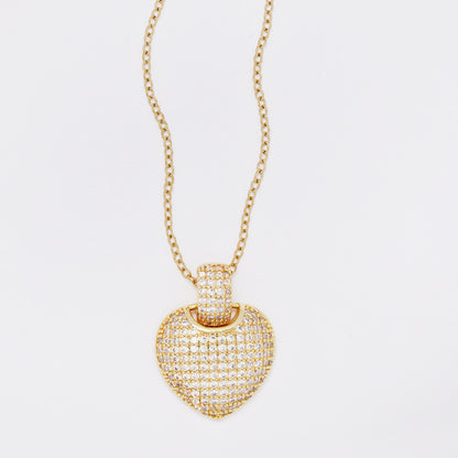 CZYN7391 - Premium brass 40cm + 5cm cluster CZ heart necklace