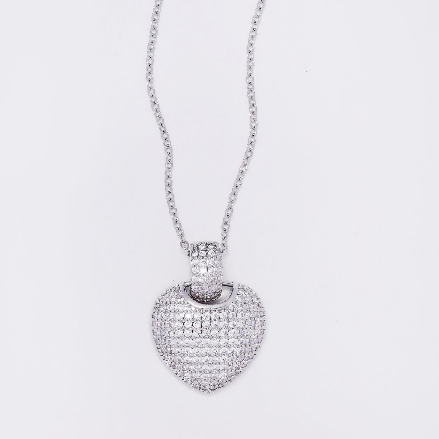 CZYN7391 - Premium brass 40cm + 5cm cluster CZ heart necklace