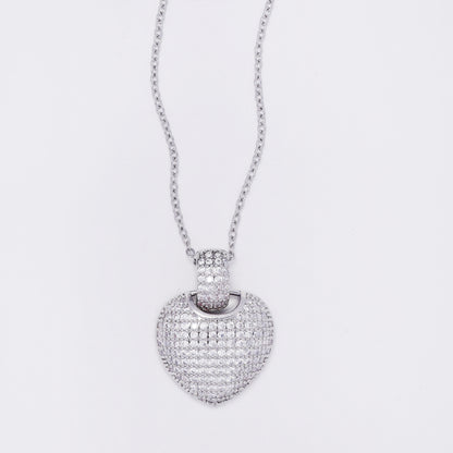 CZYN7391 - Premium brass 40cm + 5cm cluster CZ heart necklace