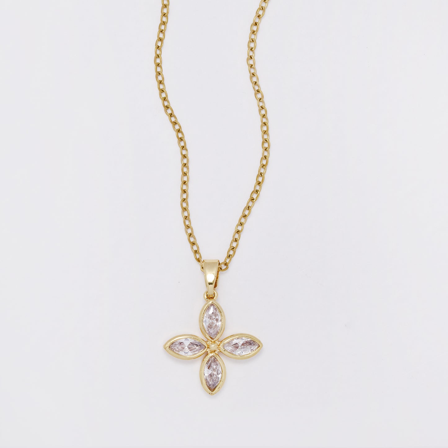 CZYN7394 - Premium brass 40cm + 5cm CZ flower necklace