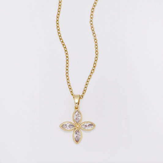 CZYN7394 - Premium brass 40cm + 5cm CZ flower necklace