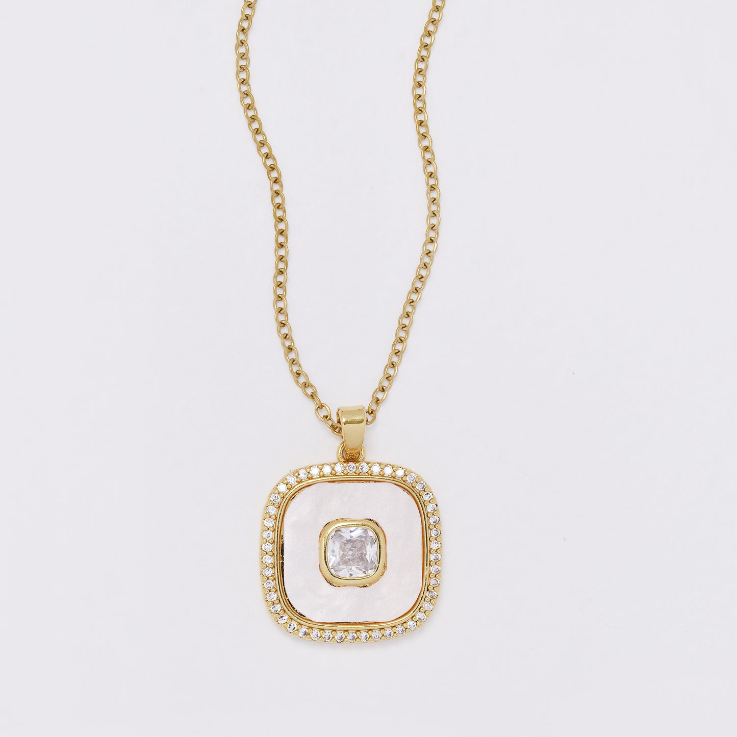 CZYN7395 -Premium brass 40cm + 5cm CZ & enamel square pendant necklace