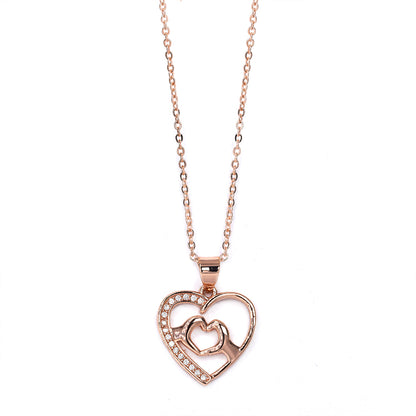 Premium open heart with hand heart cubic zirconia necklace