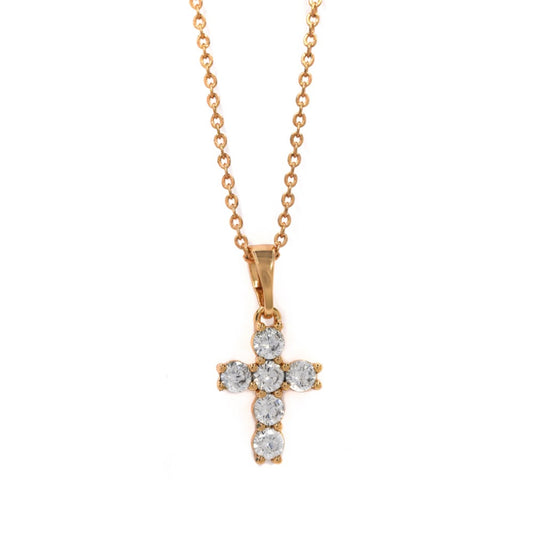 Premium rose Gold scalloped Cubic zirconia cross on chain
