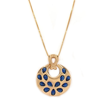 Premium gold plated disc pendant with colour cubic zirconia on a chain