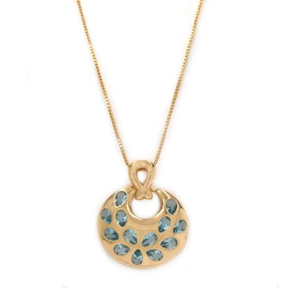 Premium gold plated disc pendant with colour cubic zirconia on a chain