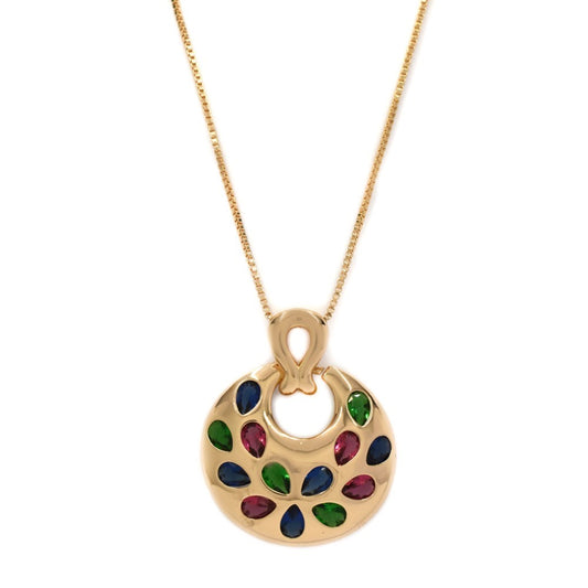 Premium gold plated disc pendant with colour cubic zirconia on a chain