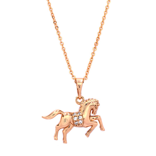 CZYP4749 - Premium brass horse with CZ saddle gold plated necklace