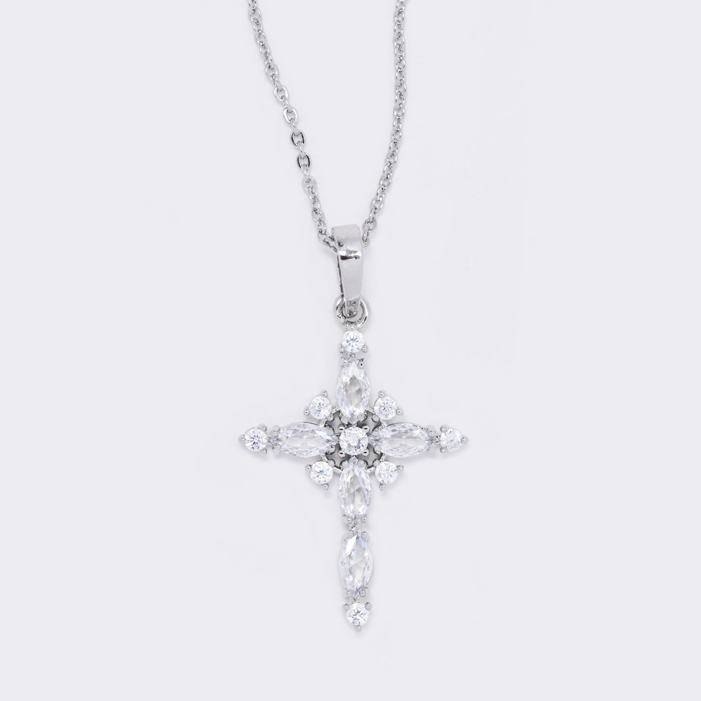 Premium silver plated CZ cross necklace - CZYP5693