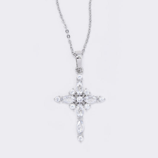 Premium silver plated CZ cross necklace - CZYP5693