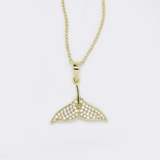 CZYP5763 - Premium brass gold CZ whale tail necklace