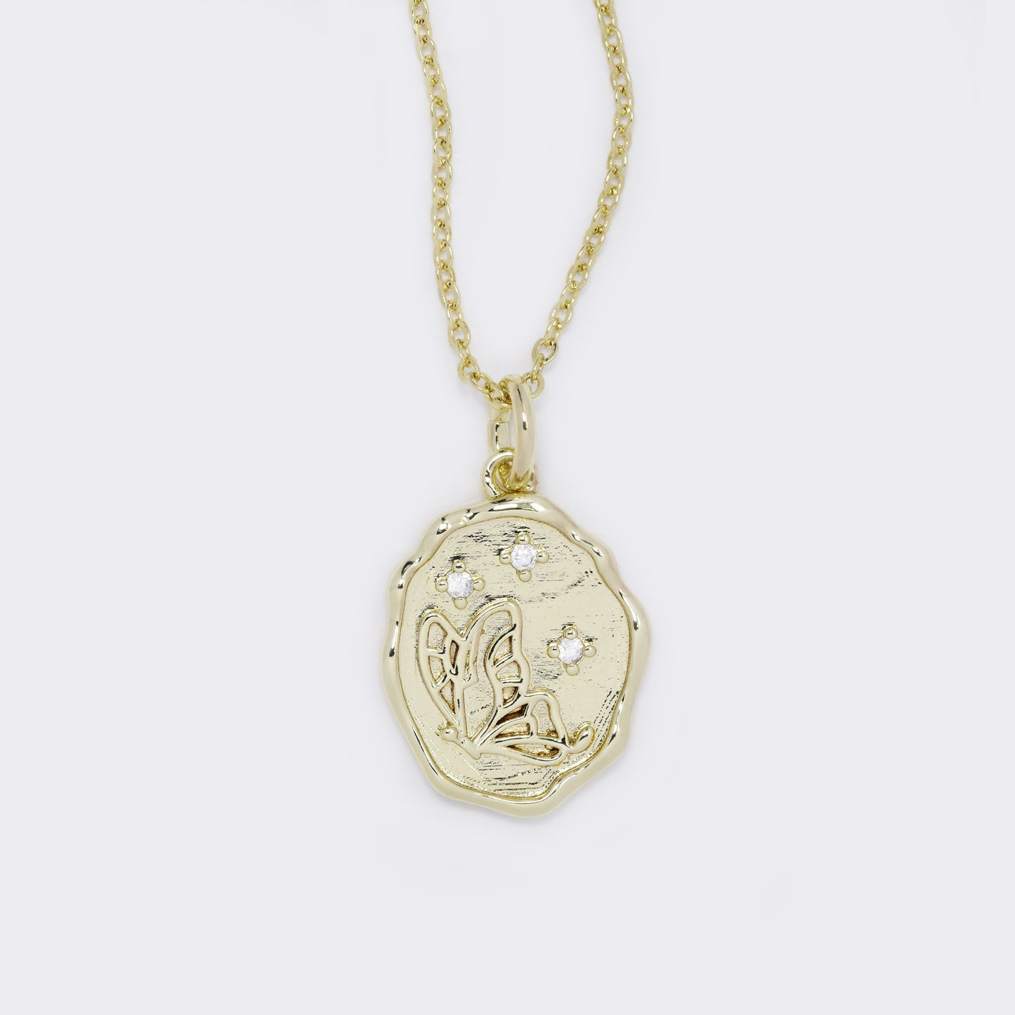 Gold CZ butterfly organic disk necklace - CZYP5764