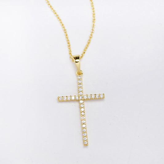 27mm gold CZ cross necklace - CZYP5766