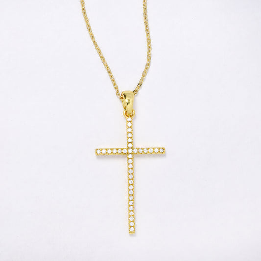 CZYP5766A - Premium brass 32mm CZ cross necklace