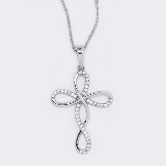 CZYP5782 - Premium brass silver loopy half CZ cross pendant
