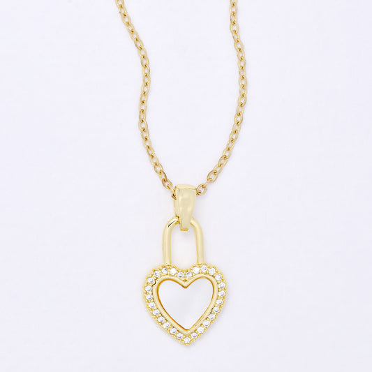 CZYP7486 - Premium brass CZ & shell heart necklace