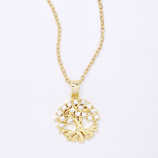 CZYP7487 - Premium brass CZ tree of life necklace