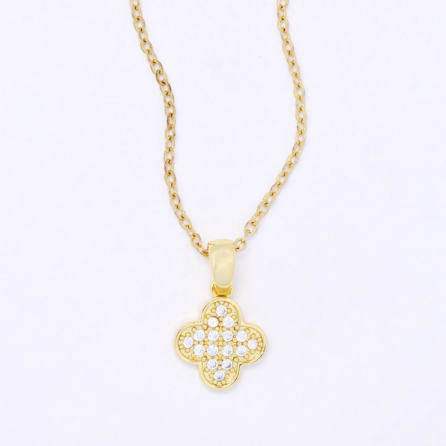 CZYP7488 - Premium brass  CZ four-leaf clover necklace