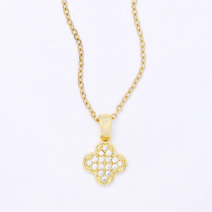 CZYP7488 - Premium brass  CZ four-leaf clover necklace