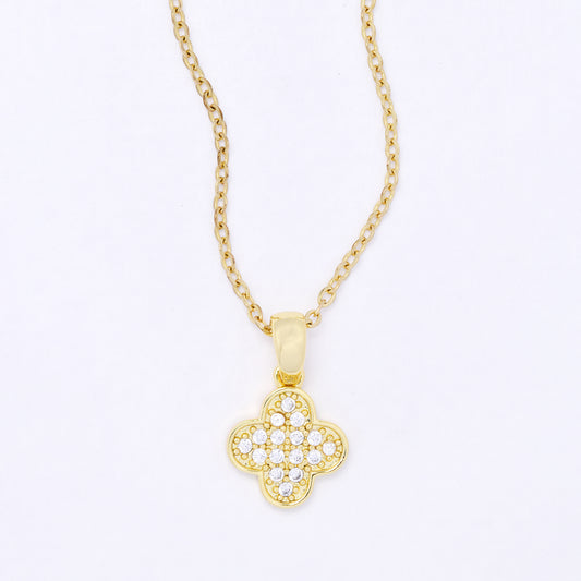 CZYP7488 - Premium brass  CZ four-leaf clover necklace