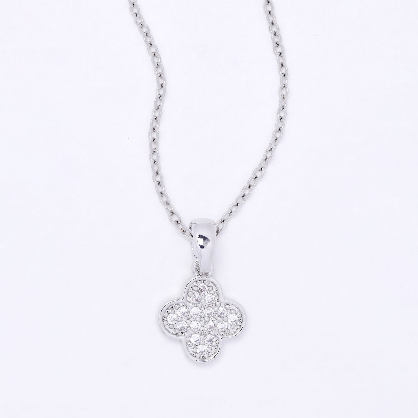CZYP7488 - Premium brass  CZ four-leaf clover necklace
