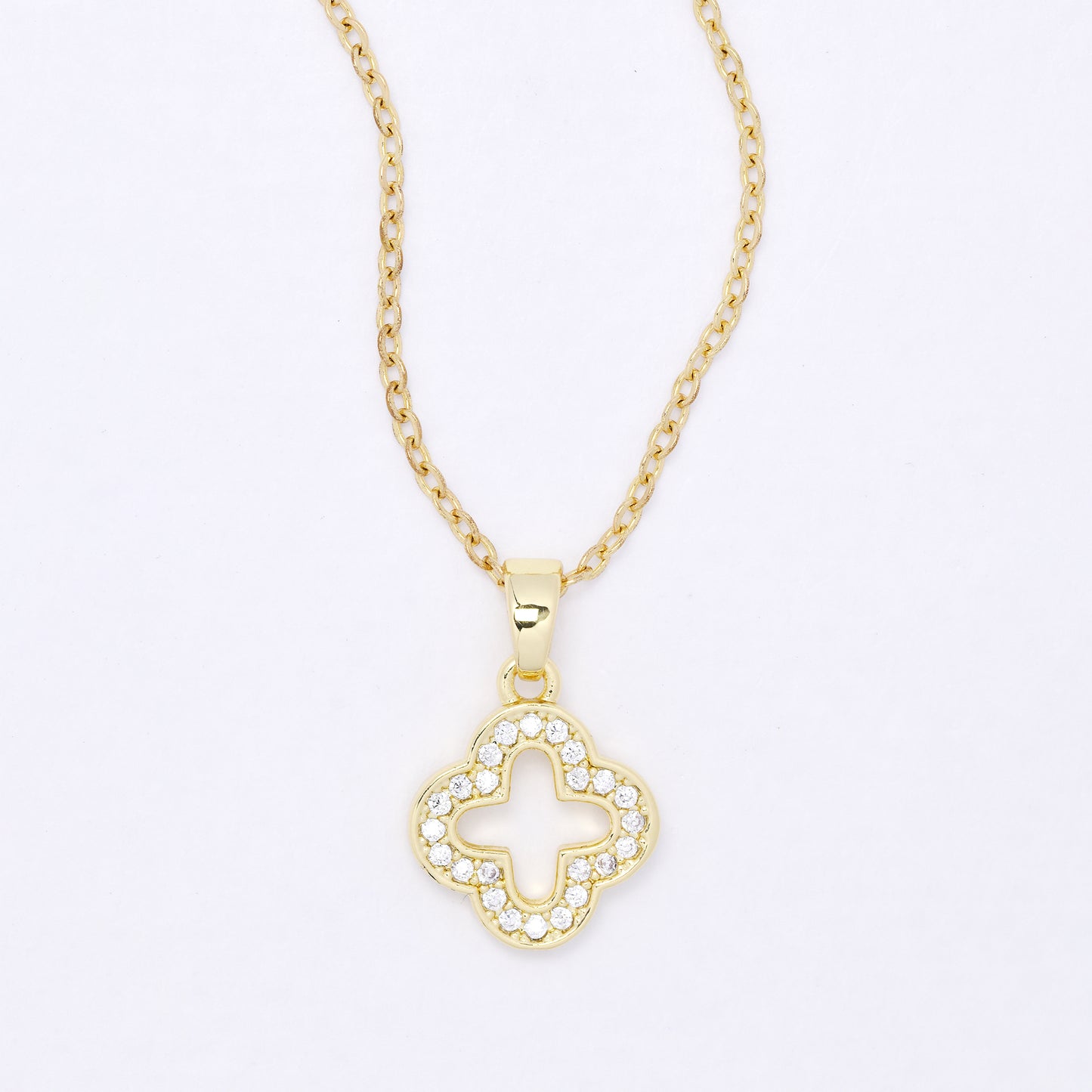 CZYP7489 - Premium brass  CZ cutout four-leaf clover necklace