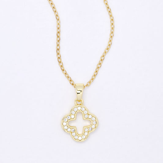 CZYP7489 - Premium brass  CZ cutout four-leaf clover necklace